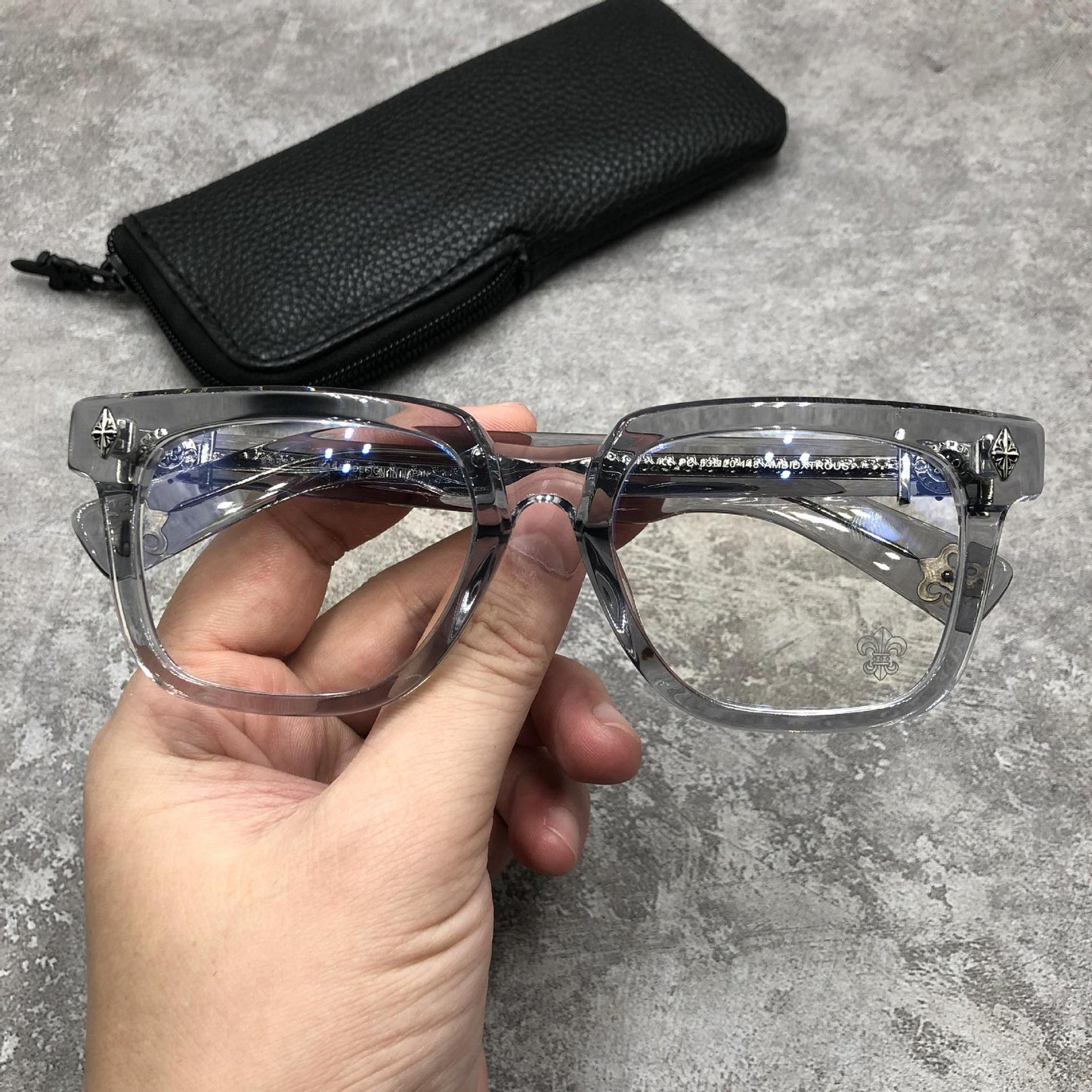 Chrome Hearts-Style Oversized Square Acetate Eyeglasses – Designer Full Rim Gothic Cross Optical Frame AMBIDXTROUS