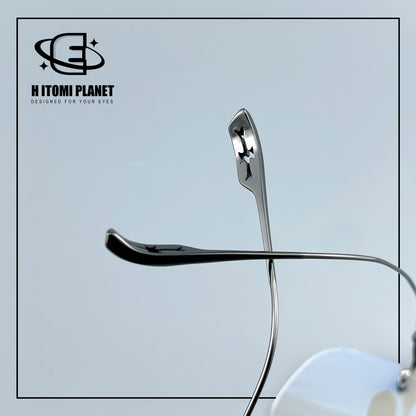 Pure Titanium Gothic Rectangular Glasses with Cross-Detail Temples – EO-896