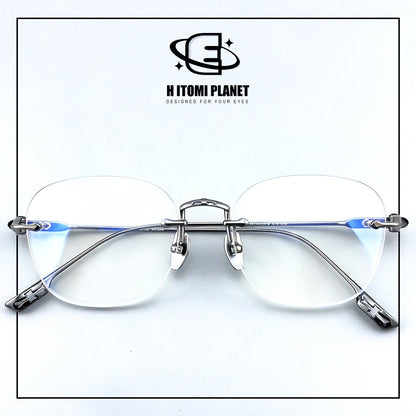 Pure Titanium Gothic Rectangular Glasses with Cross-Detail Temples – EO-896