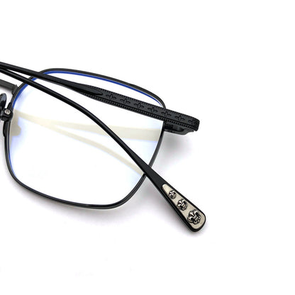 Gothic Titanium Square Glasses with Cross-Engraved Temples & Vintage Details – CH8018