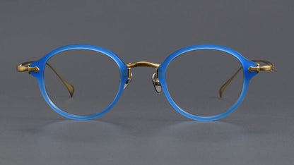 KameManNen Style KMN182 Round Titanium Eyeglasses | Japanese Retro Small Frame Acetate & Pure Titanium Glasses | High Prescription Full Rim Eyewear for Men & Women