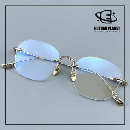 Pure Titanium Gothic Rectangular Glasses with Cross-Detail Temples – EO-896