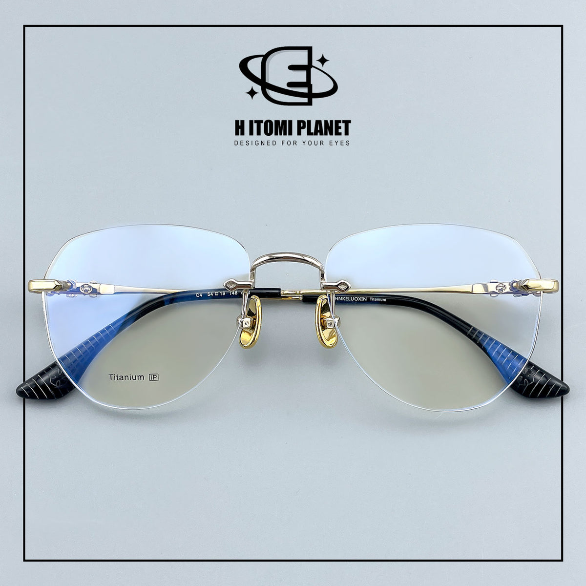 Gothic Vintage Rimless Titanium Glasses with Holy Dagger Detail &amp; 54mm Lenses — EO-698