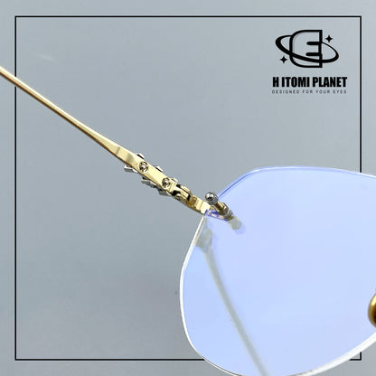 Gothic Vintage Rimless Titanium Glasses with Holy Dagger Detail &amp; 54mm Lenses — EO-698