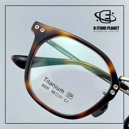 Vintage Small Frame Acetate Glasses with Titanium Temples | Retro Round Optical Eyeglass Frame for High Prescription EO-5020
