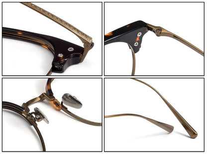 Naito Kumahachi Inspired Pure Titanium Browline Glasses with Acetate Top Frame – Vintage Retro Eyewear N028