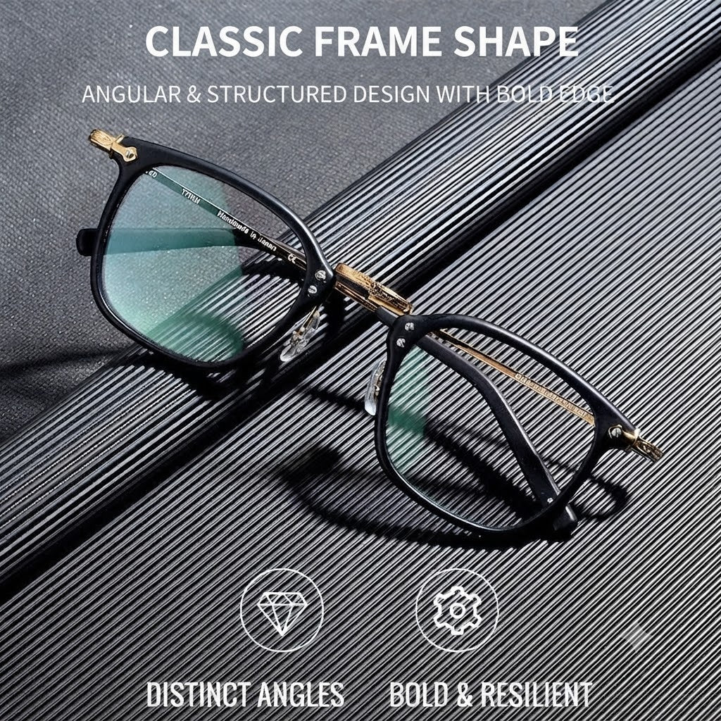 Japanese Designer Small Square Acetate Eyeglasses with Titanium Hinges | Vintage Full Rim Optical Frame EO-806