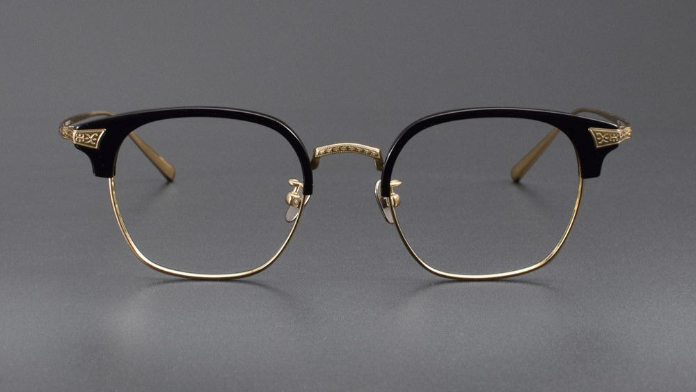Naito Kumahachi Inspired Pure Titanium Browline Glasses with Acetate Top Frame – Vintage Retro Eyewear N028