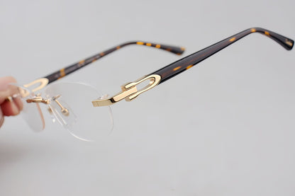 Cartier-Style Pure Titanium Oval Rimless Glasses Designer Vintage Optical Frame for Men & Women – CT0455OJ