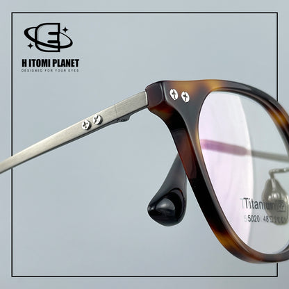 Vintage Small Frame Acetate Glasses with Titanium Temples | Retro Round Optical Eyeglass Frame for High Prescription EO-5020