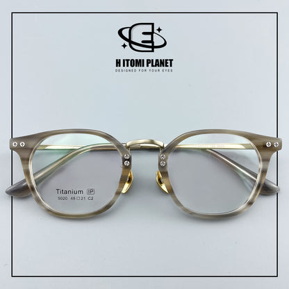 Vintage Small Frame Acetate Glasses with Titanium Temples | Retro Round Optical Eyeglass Frame for High Prescription EO-5020