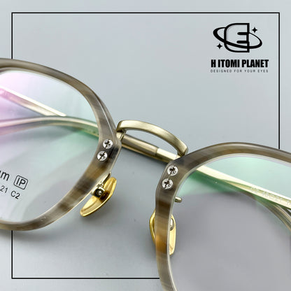 Vintage Small Frame Acetate Glasses with Titanium Temples | Retro Round Optical Eyeglass Frame for High Prescription EO-5020
