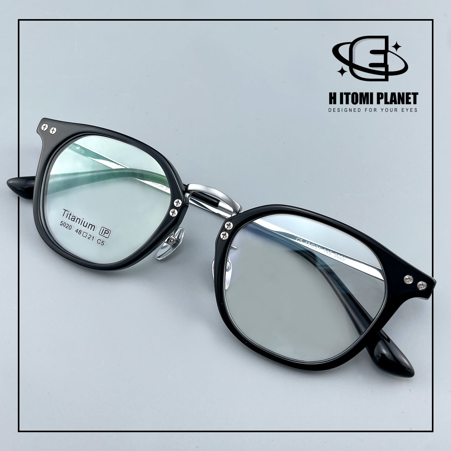 Vintage Small Frame Acetate Glasses with Titanium Temples | Retro Round Optical Eyeglass Frame for High Prescription EO-5020