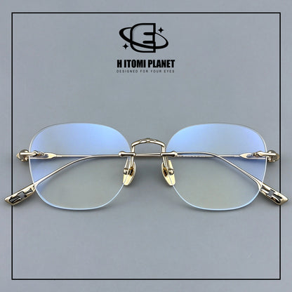 Pure Titanium Gothic Rectangular Glasses with Cross-Detail Temples – EO-896