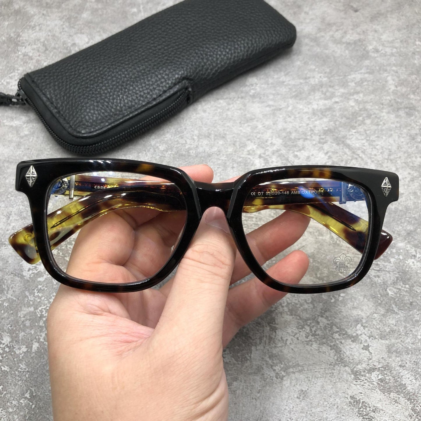 Chrome Hearts-Style Oversized Square Acetate Eyeglasses – Designer Full Rim Gothic Cross Optical Frame AMBIDXTROUS