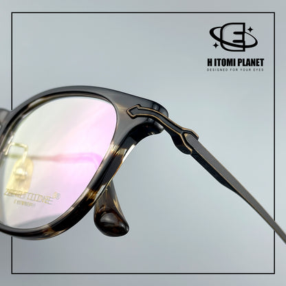 Vintage Panto Titanium & Acetate Eyeglasses | Designer Pear Shape Optical Frame for High Prescription Lenses EO-5022