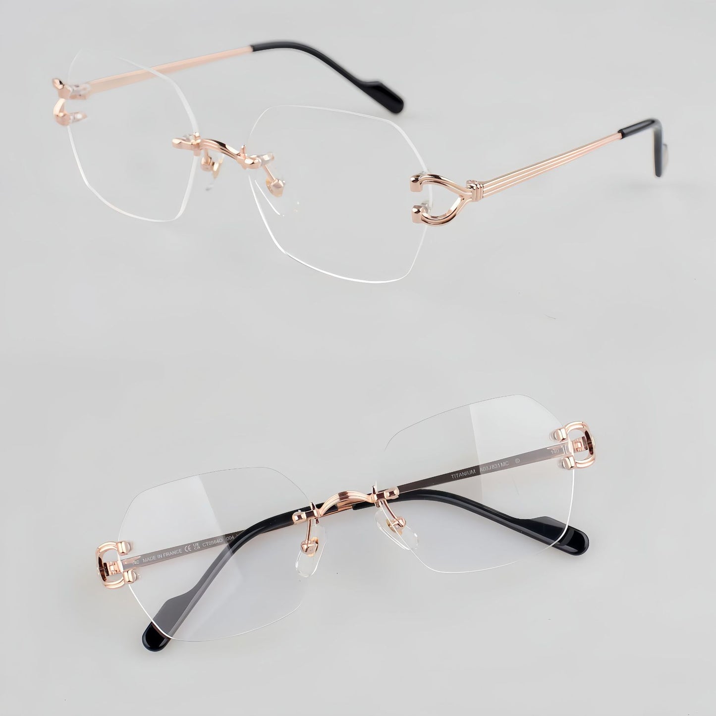 Cartier-Style Rimless Pure Titanium Eyeglasses – Luxury Optical Frame CT0563O