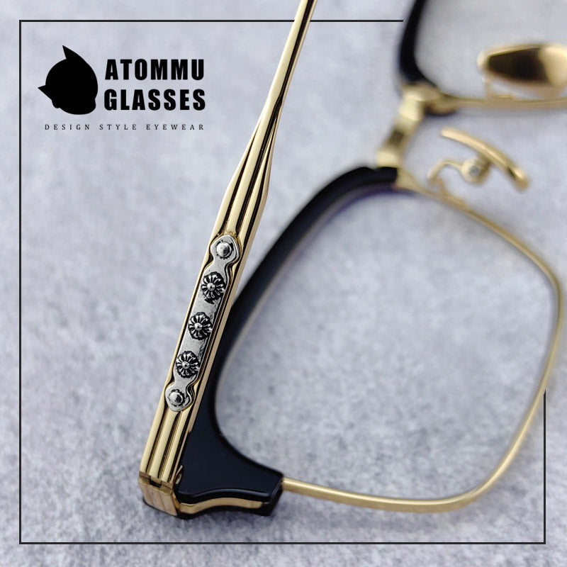 Browline Titanium Eyeglasses: Classic Browline Design with Unique Angular Floral Detailing - EO-646