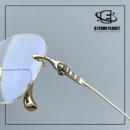 Pure Titanium Gothic Rectangular Glasses with Cross-Detail Temples – EO-896