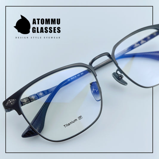 Premium Browline Titanium Eyeglasses: Browline Design with Accordion-style Temple Arms - EO-622