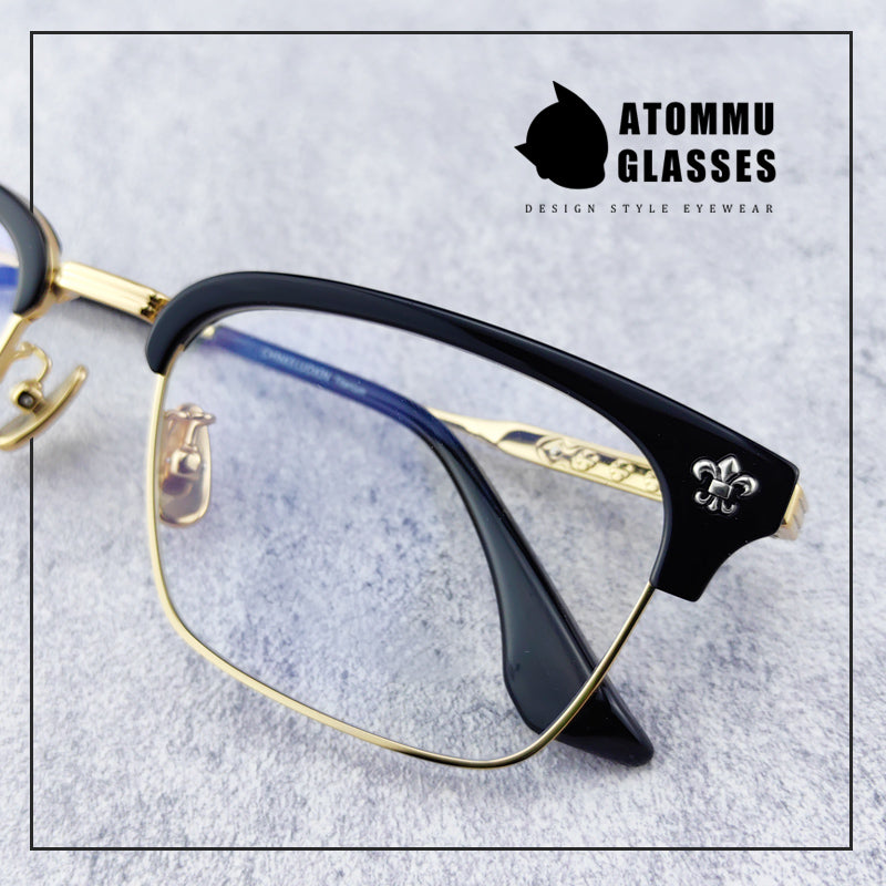Browline Titanium Eyeglasses: Classic Browline Design with Unique Angular Floral Detailing - EO-646