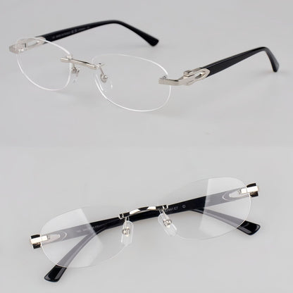 Cartier-Style Pure Titanium Oval Rimless Glasses Designer Vintage Optical Frame for Men & Women – CT0455OJ