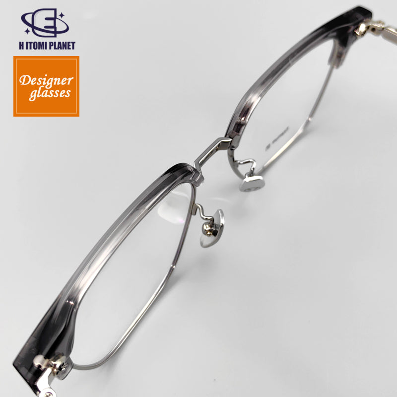 Transparent gray plate pure titanium Browline glasses frame EO-732