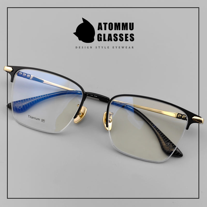Same style as Chrome Hearts Half frame electroplated pure titanium Browline spectacle frame EO-502