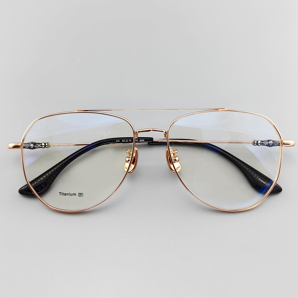 Retro Pilot Optical Eyeglass Frames - Vintage Style with Unique Cross Logo Design - EO-685
