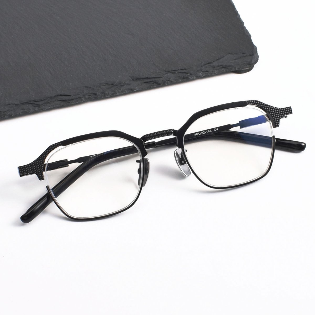 999.9 Style S - 04T Titanium Browline Eyeglasses | Japanese Full - Rim Square Frame for Men | Pure Titanium Lightweight Optical Glasses for High Prescription - HP eyeglasses