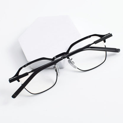 999.9 Style S - 04T Titanium Browline Eyeglasses | Japanese Full - Rim Square Frame for Men | Pure Titanium Lightweight Optical Glasses for High Prescription - HP eyeglasses