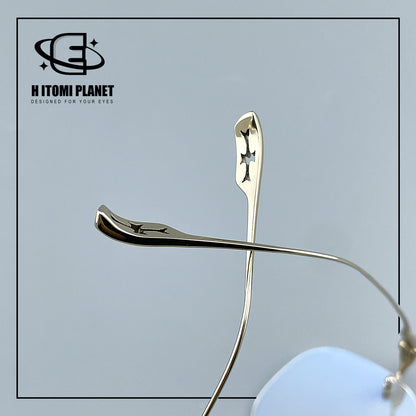 Pure Titanium Gothic Rectangular Glasses with Cross-Detail Temples – EO-896