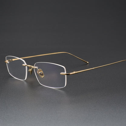 Low-Profile Rimless Glasses | Ultra-Light Pure Titanium Gold Prescription Frame for Men & Women 52021