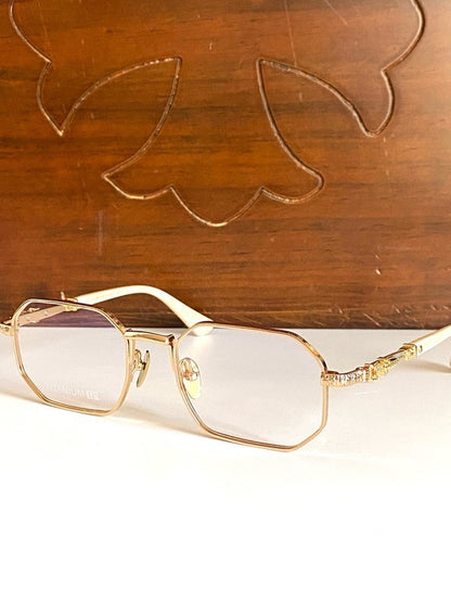 Chrome Hearts-Style Full Rim Titanium Glasses Polygon Eyeglasses Lightweight Designer Optical Frame Prescription Glasses CH8303