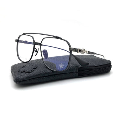Chrome Hearts-Style Pure Titanium Aviator Glasses 54mm Double Bridge Navigator Frame with Fleur-de-Lis & Dagger Details CH8032