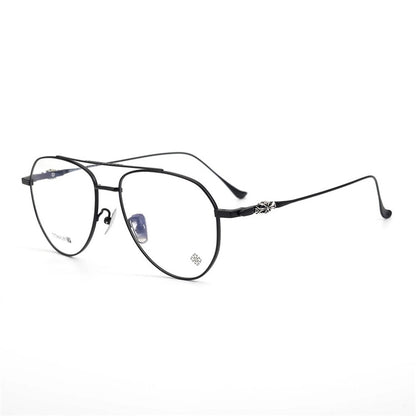 Chrome Hearts-Style Pure Titanium Aviator Glasses & Sunglasses 57mm Ultra-Light Navigator Frame with Cross Temples CH5200