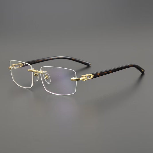 Cartier-Style Pure Titanium Rimless Glasses with Acetate Temples Business Prescription Optical Frame – CT0287O