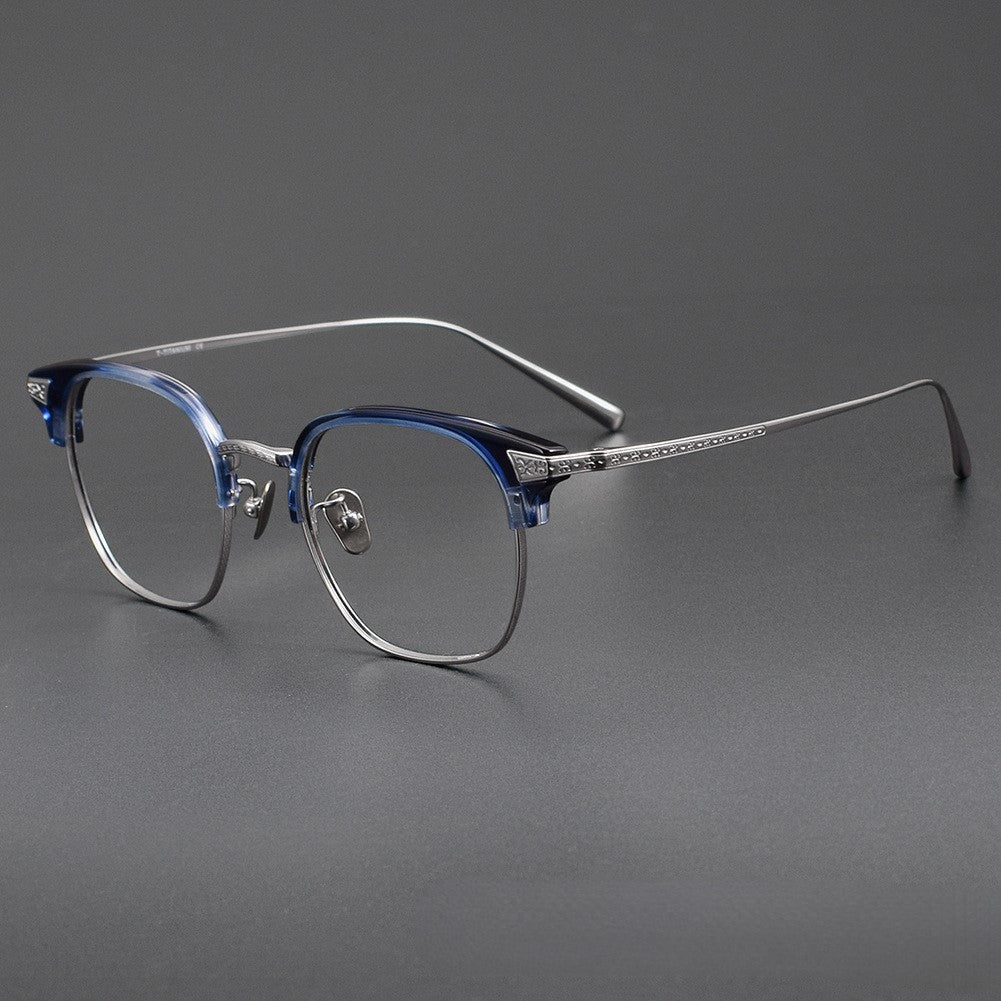 Naito Kumahachi Inspired Pure Titanium Browline Glasses with Acetate Top Frame – Vintage Retro Eyewear N028
