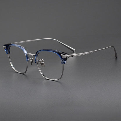 Naito Kumahachi Inspired Pure Titanium Browline Glasses with Acetate Top Frame – Vintage Retro Eyewear N028