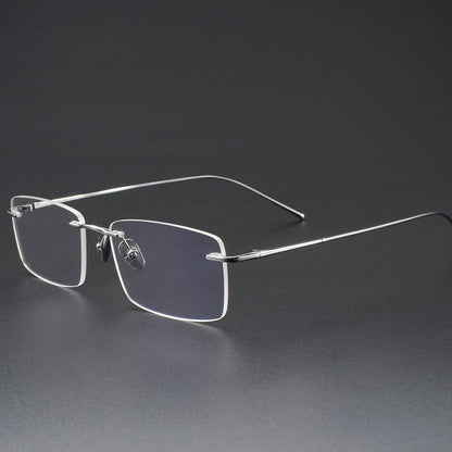 Slim Rectangle Rimless Glasses | Ultra-Light Pure Titanium Gold Prescription Frame for Men & Women 52023