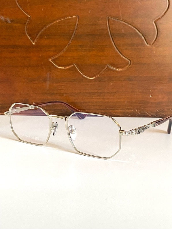 Chrome Hearts-Style Full Rim Titanium Glasses Polygon Eyeglasses Lightweight Designer Optical Frame Prescription Glasses CH8303