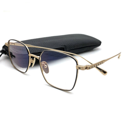 Gothic Titanium Square Glasses with Cross-Engraved Temples & Vintage Details – CH8018