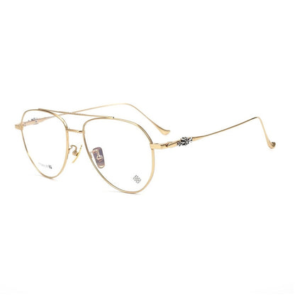 Chrome Hearts-Style Pure Titanium Aviator Glasses & Sunglasses 57mm Ultra-Light Navigator Frame with Cross Temples CH5200