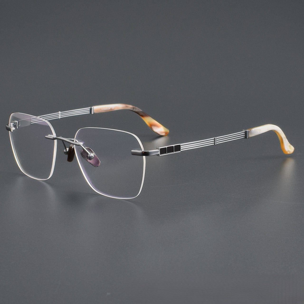Luxury Rimless Polygon Glasses with Buffalo Horn Temples | Pure Titanium Designer Eyeglass Frame SH00118A