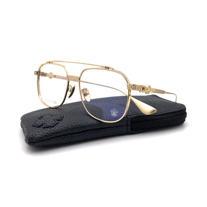 Chrome Hearts-Style Pure Titanium Aviator Glasses 54mm Double Bridge Navigator Frame with Fleur-de-Lis & Dagger Details CH8032