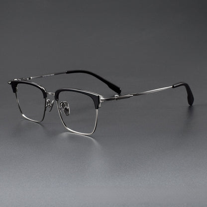 Wide Fit Browline Glasses for Men | Lightweight Titanium Square Acetate Frame for Large Heads SH0060