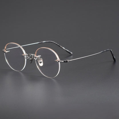 Japanese Style Round Rimless Glasses | Pure Titanium Designer Optical Frame for Small Faces 80876