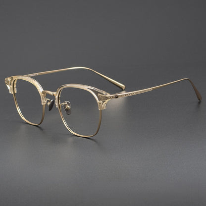 Naito Kumahachi Inspired Pure Titanium Browline Glasses with Acetate Top Frame – Vintage Retro Eyewear N028