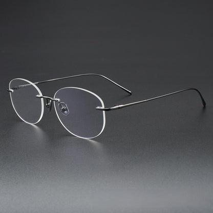 Minimalist Oval Rimless Glasses | Ultra-Light Pure Titanium Silver Optical Frame for Men & Women 52024
