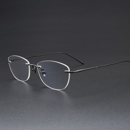 Women's Rimless Cat Eye Glasses | Ultra-Light Pure Titanium Minimalist Prescription Frame ZY52018